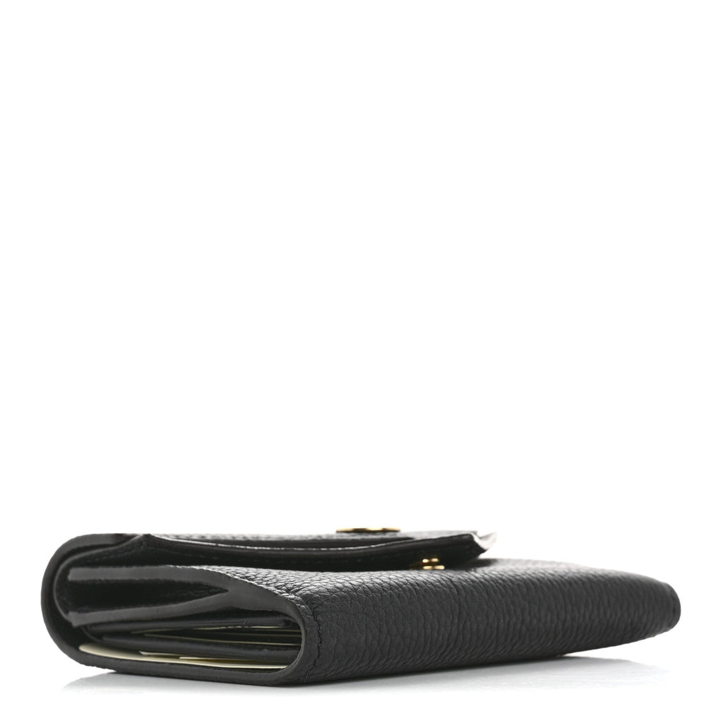 Grained Calfskin Monogram Double V Compact Wallet Black