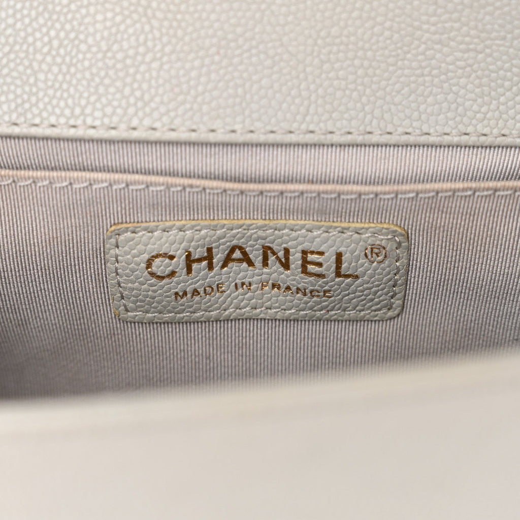 Caviar Quilted Small Boy Flap Light Grey