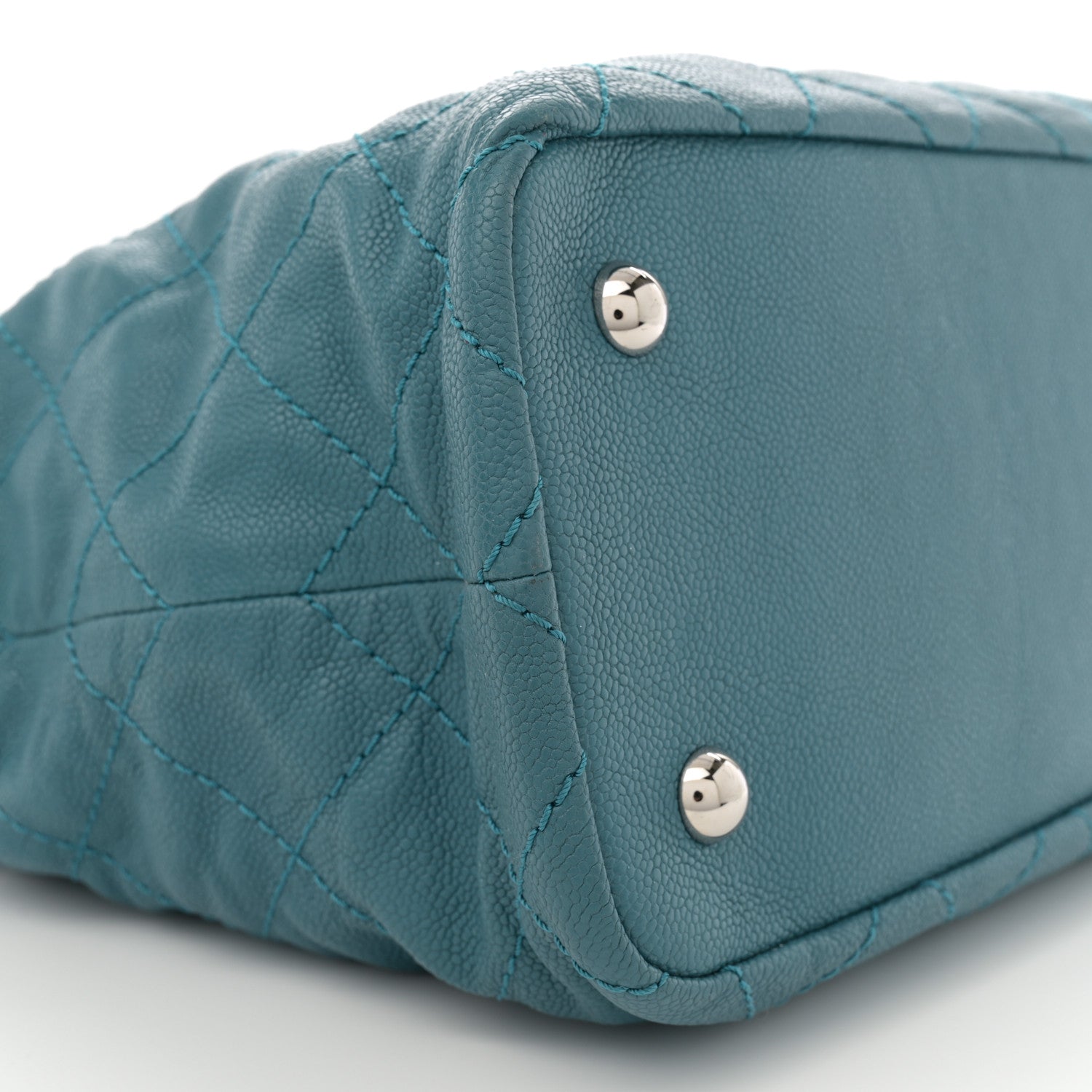 Grained Calfskin Quilted Small Daily Shopping Tote Turquoise