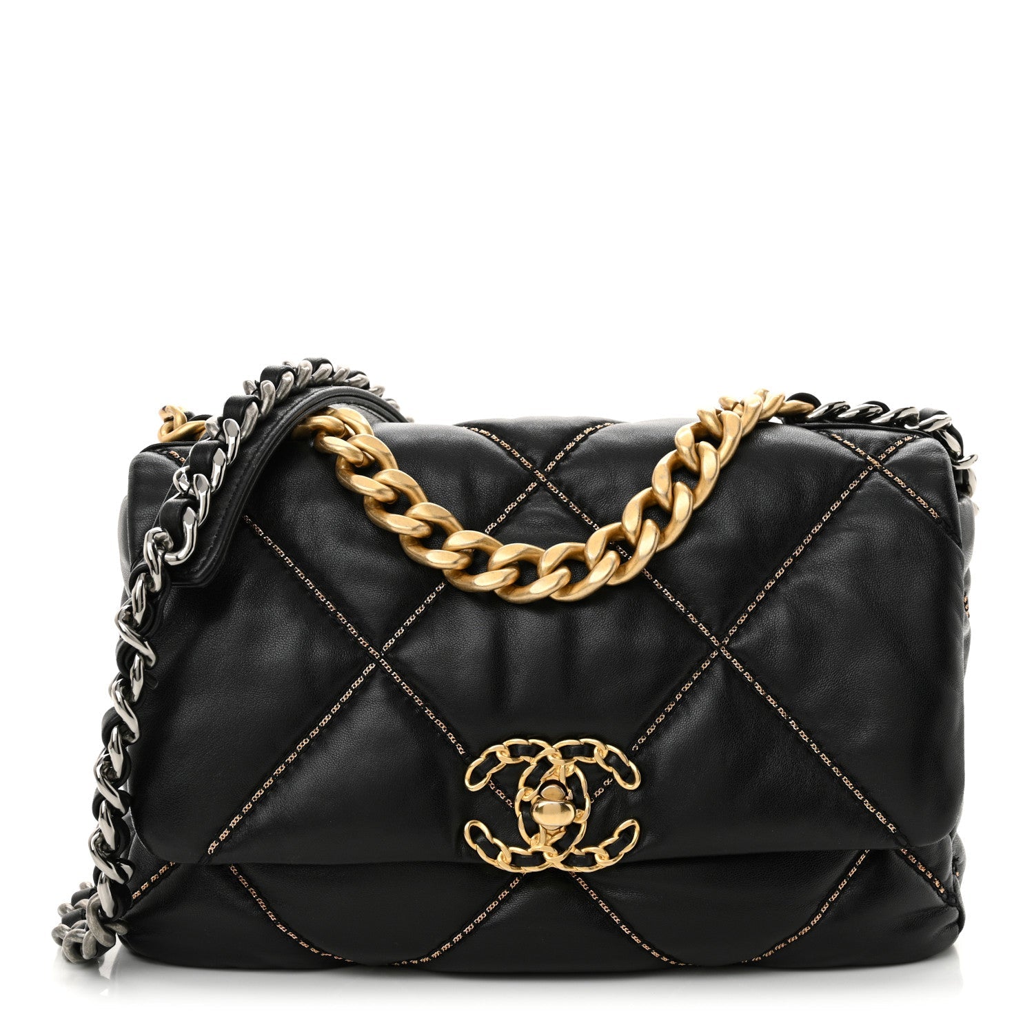 Lambskin Chain Quilted Medium Chanel 19 Flap Black