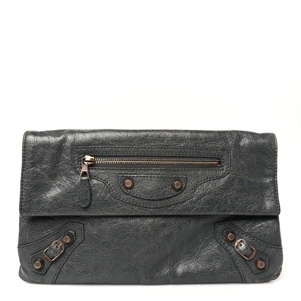 Agneau Giant 12 Rose Gold Hardware Envelope Clutch Tarmac