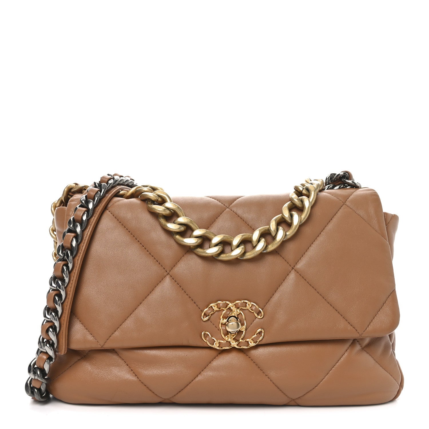 Lambskin Quilted Large Chanel 19 Flap Brown