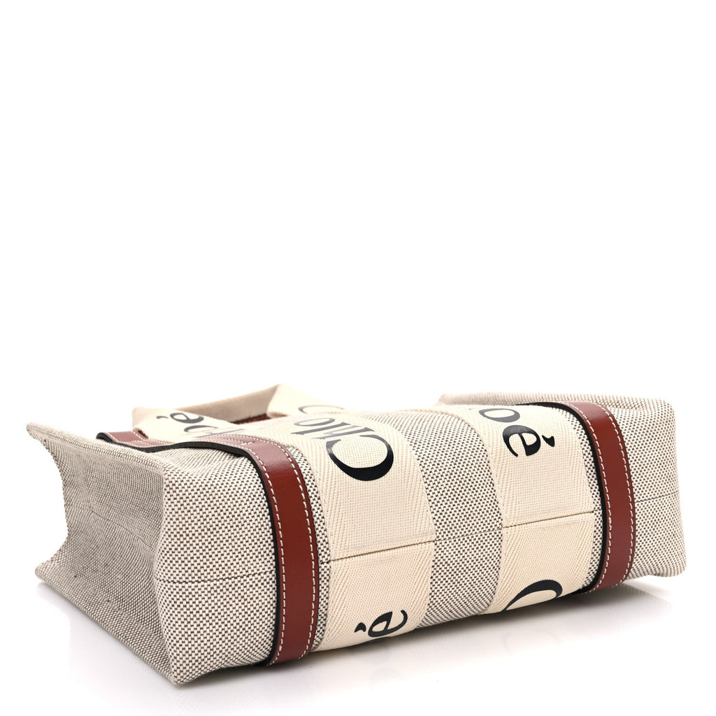 Cotton Calfskin Small Woody Ribbon Tote With Strap White Brown