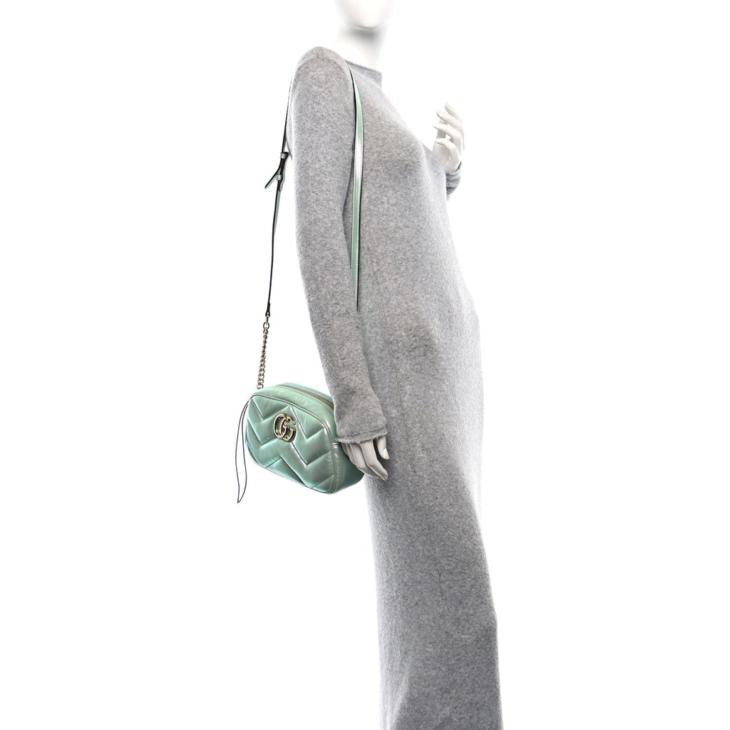 Iridescent Nappa Chevron Matelasse Small GG Marmont Chain Shoulder Bag Iridescent Salvy Green