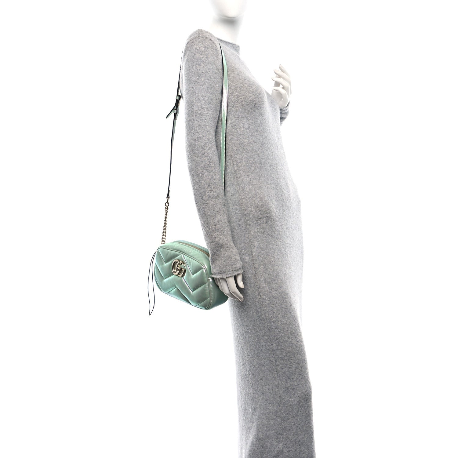 Iridescent Nappa Chevron Matelasse Small GG Marmont Chain Shoulder Bag Iridescent Salvy Green