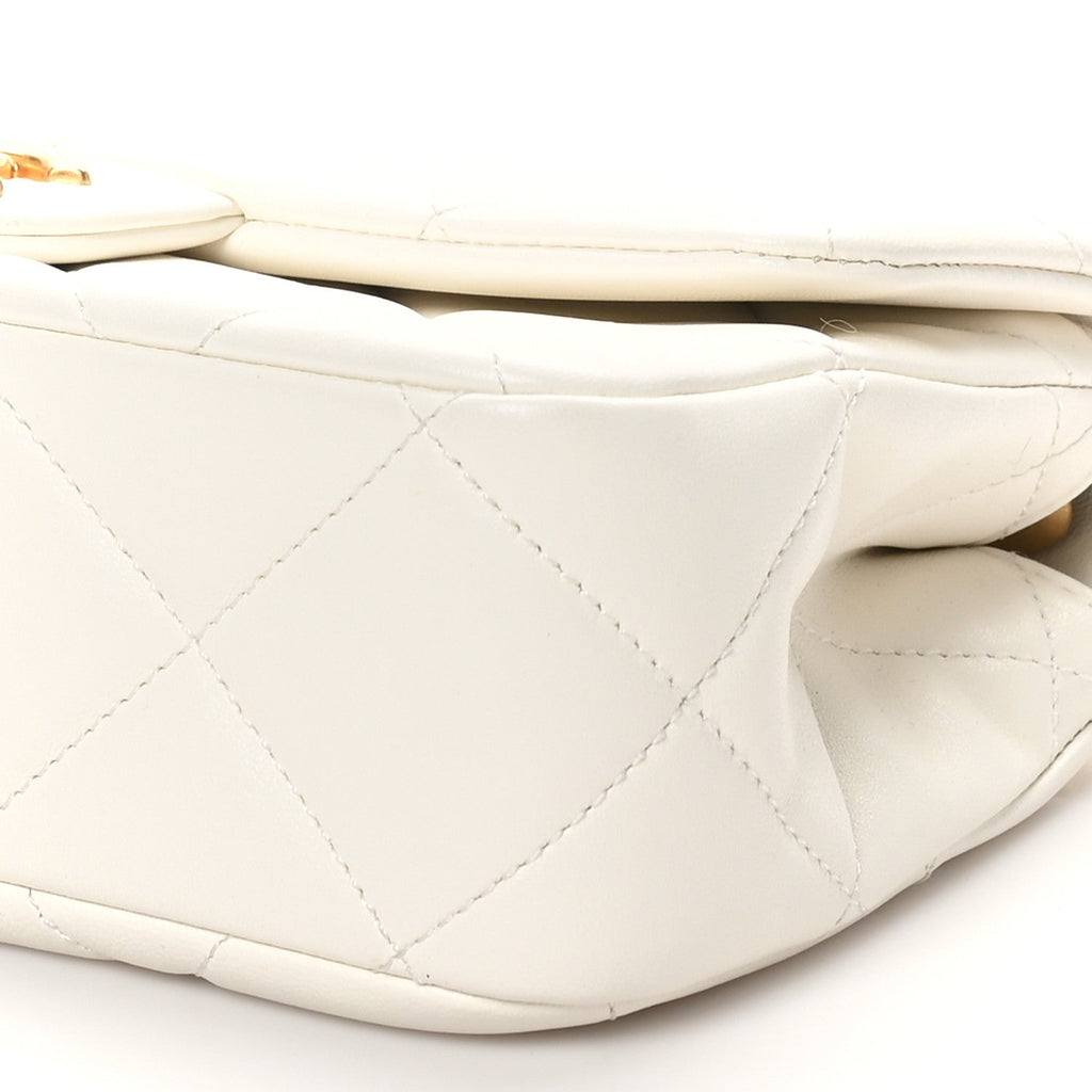 Lambskin Quilted Pearl Small Flap White