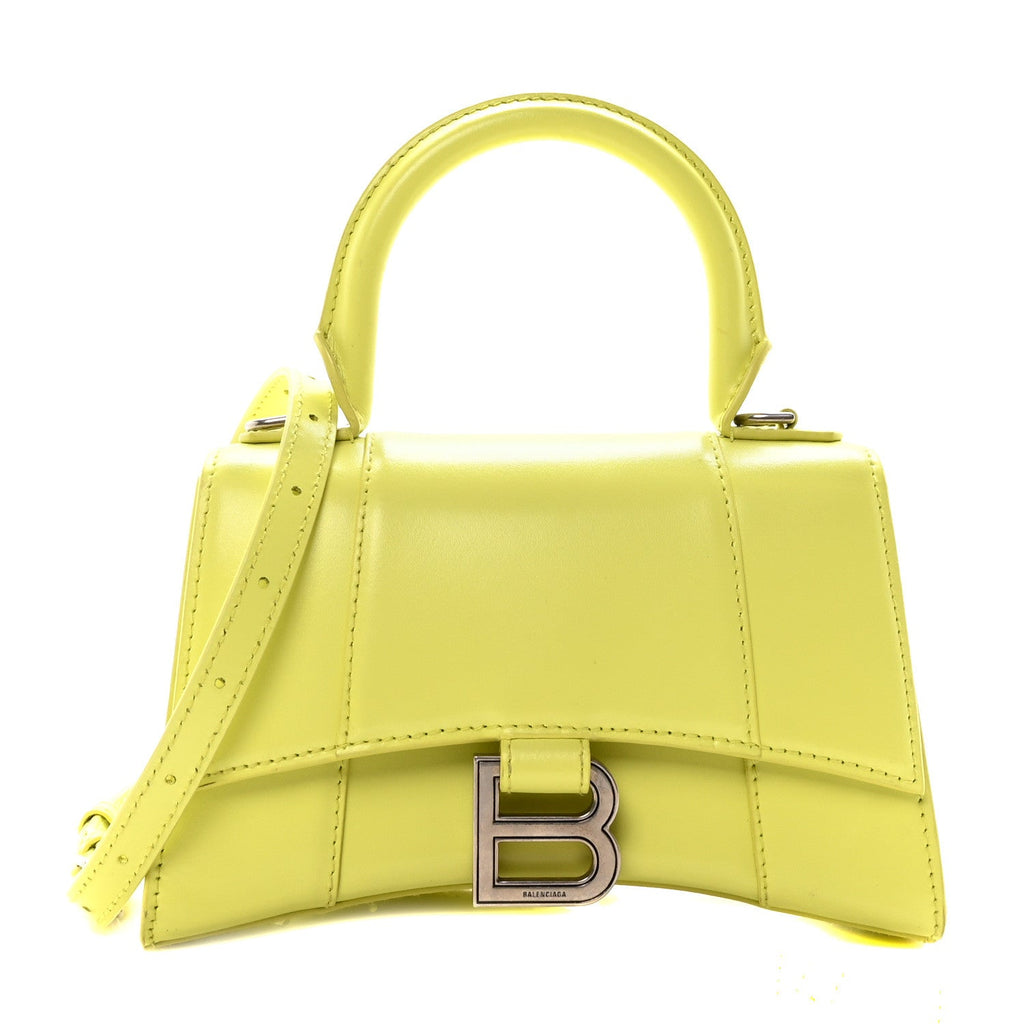 Shiny Box Calfskin Hourglass Top Handle Bag XS Lime
