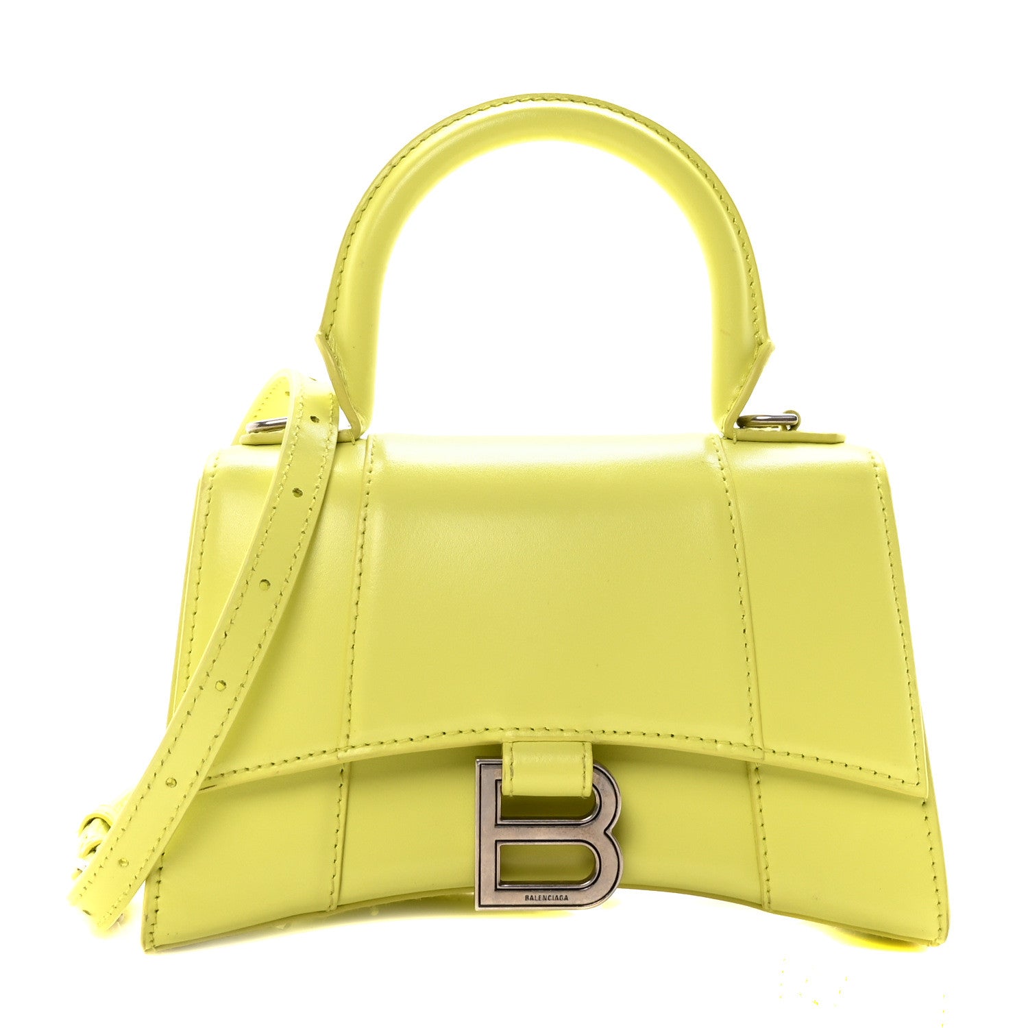 Shiny Box Calfskin Hourglass Top Handle Bag XS Lime