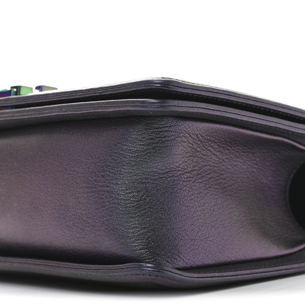 Iridescent Goatskin Quilted Medium Boy Flap Purple