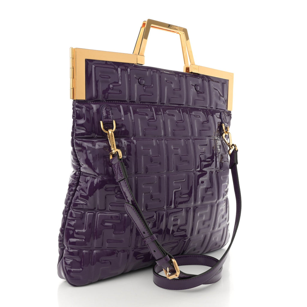 Patent FF 1974 Embossed Medium Shopping Flap Bag Purple