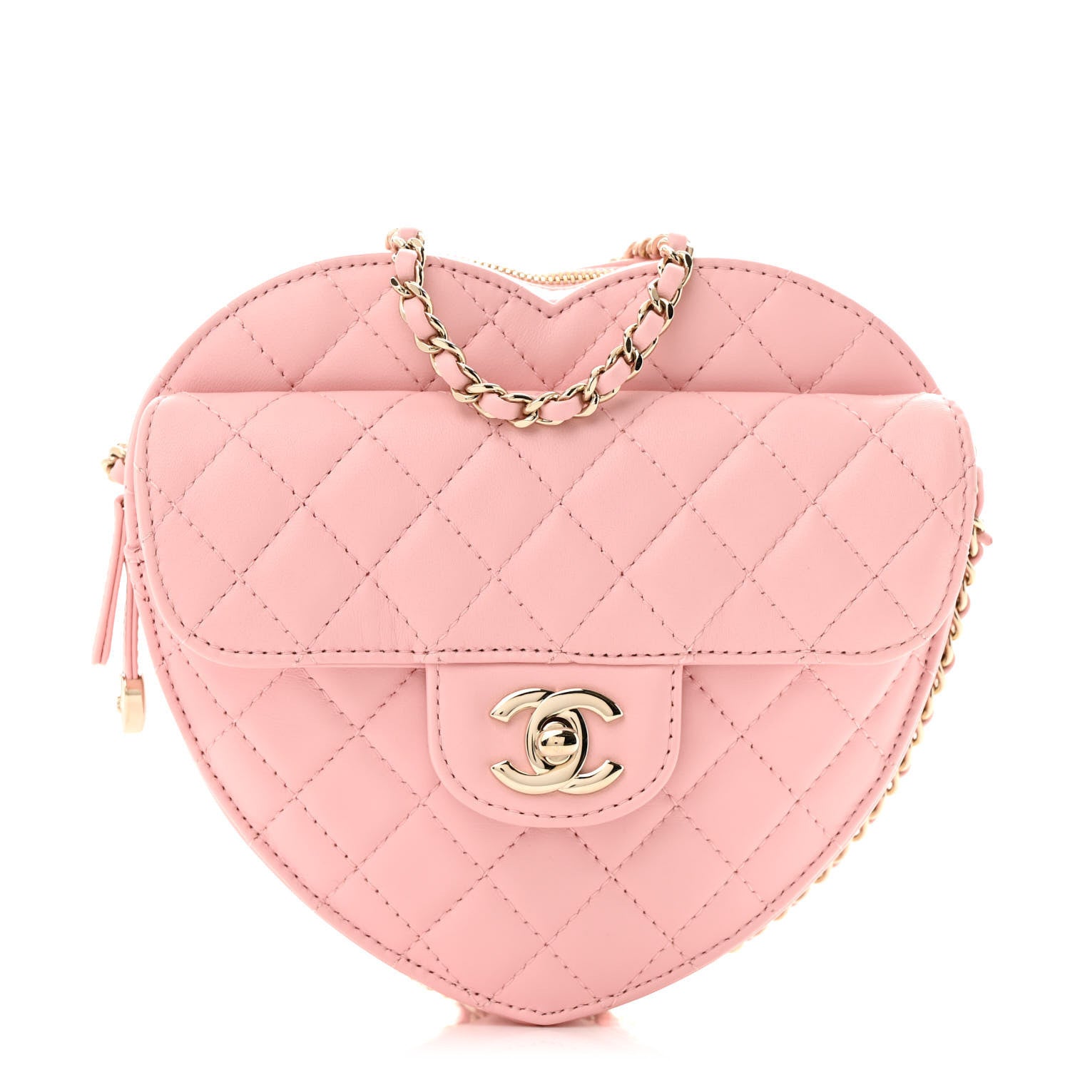 Lambskin Quilted CC Large In Love Heart With Chain Light Pink