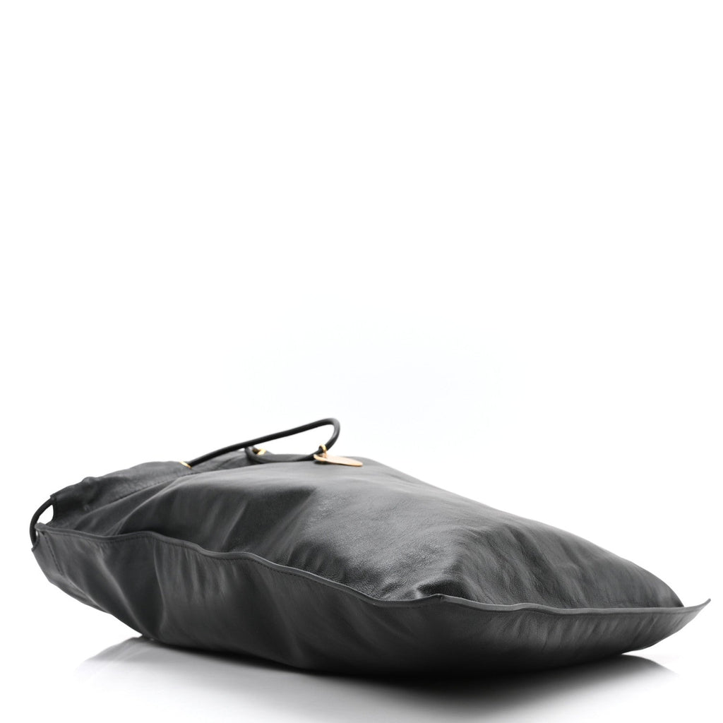 Calfskin Flat Drawstring Tote Black
