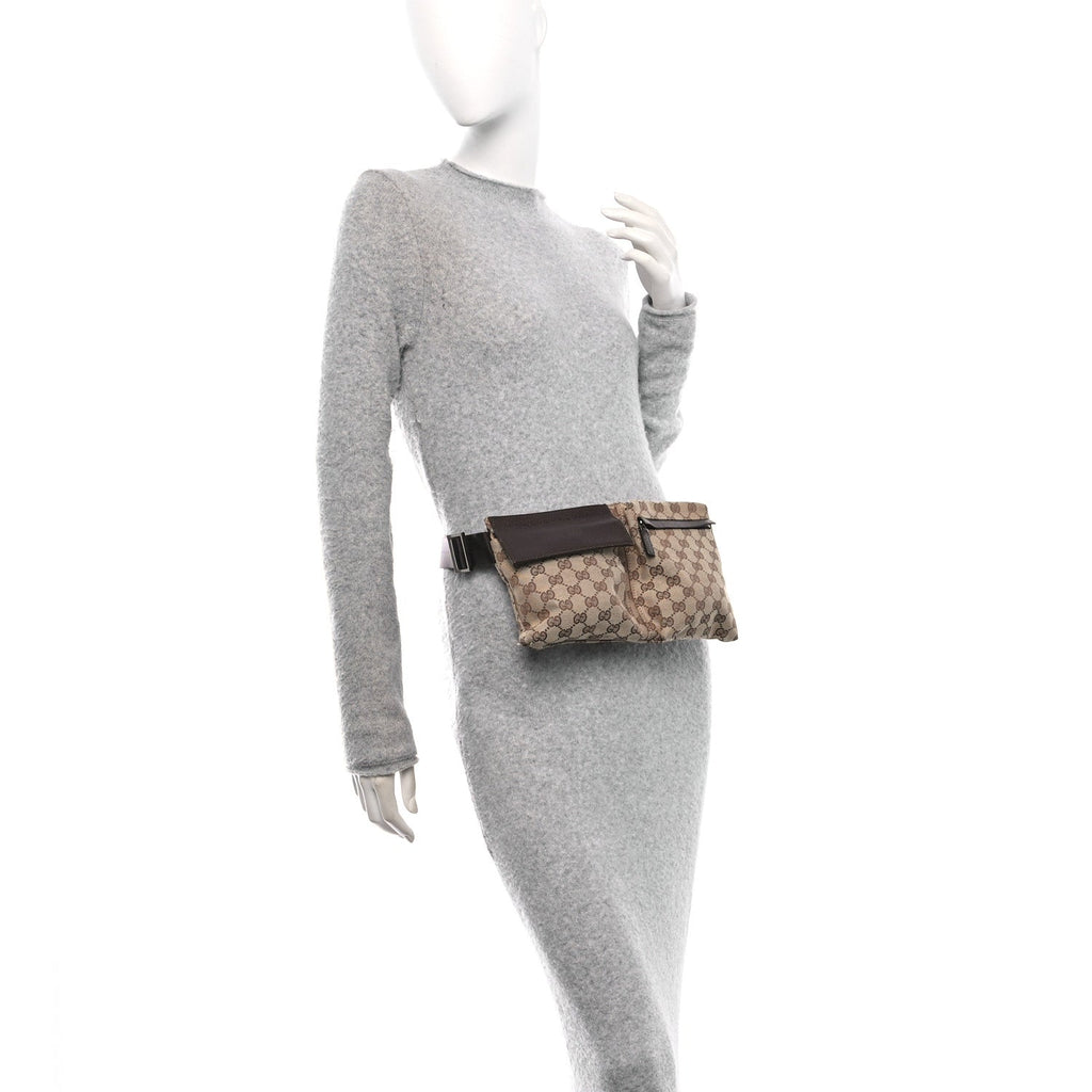 GG Monogram Double Pocket Belt Bag Dark Brown