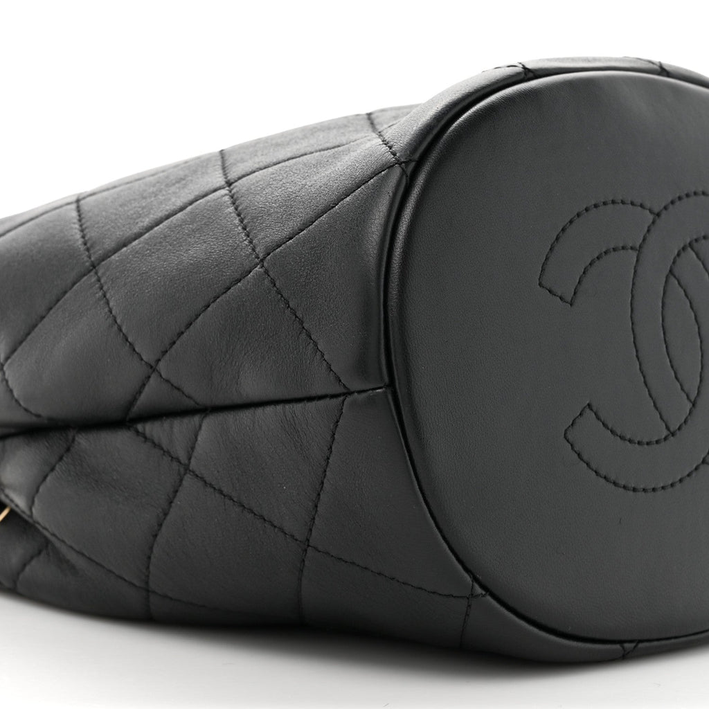 Lambskin Quilted Resin Bi-Color Chain Bucket Bag Black
