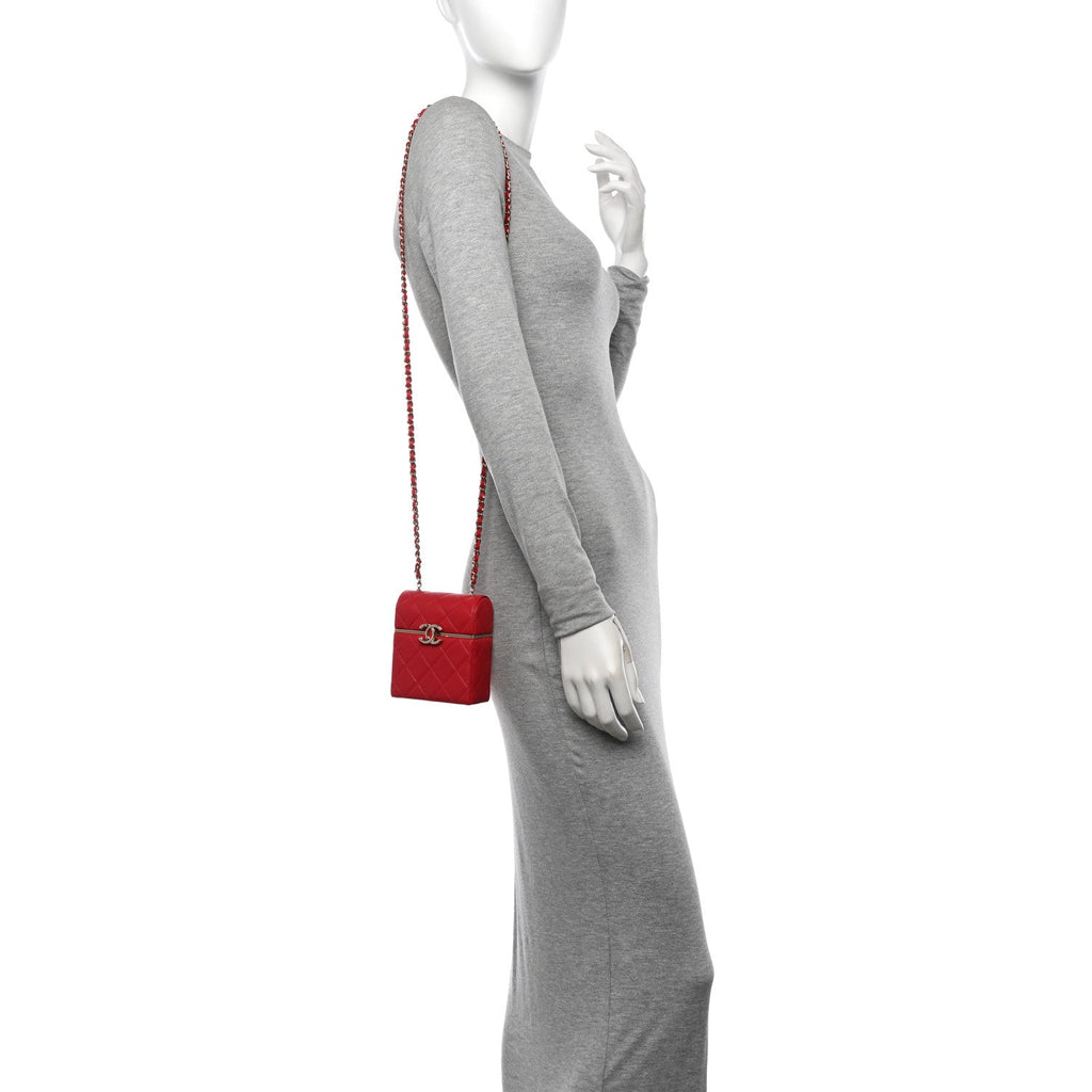Lambskin Quilted Small Box With Chain Red