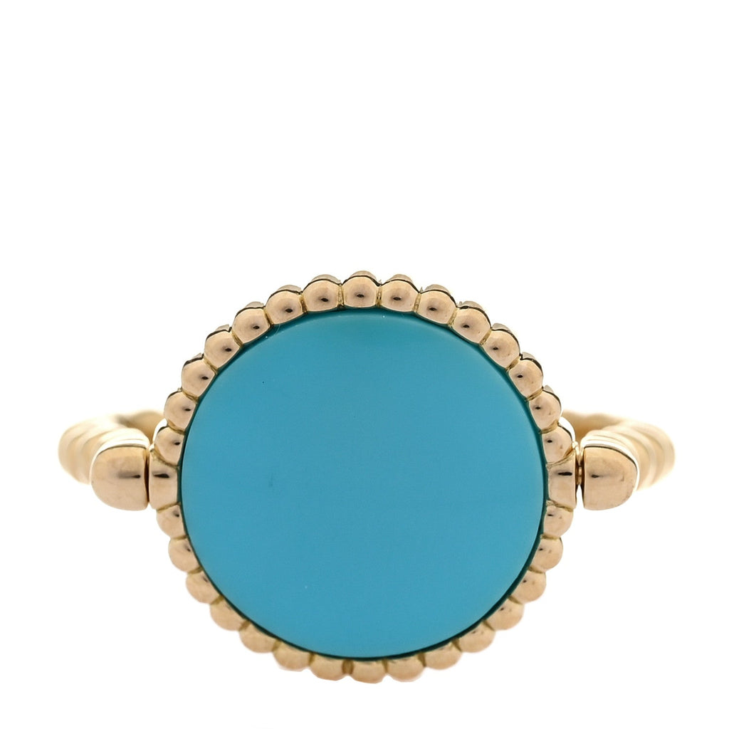 18K Yellow Gold Diamond Turquoise Rose Des Vents Ring 50 5.25