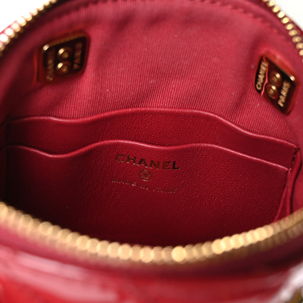 Patent Calfskin Quilted Shiny Coco Clutch With Chain Red
