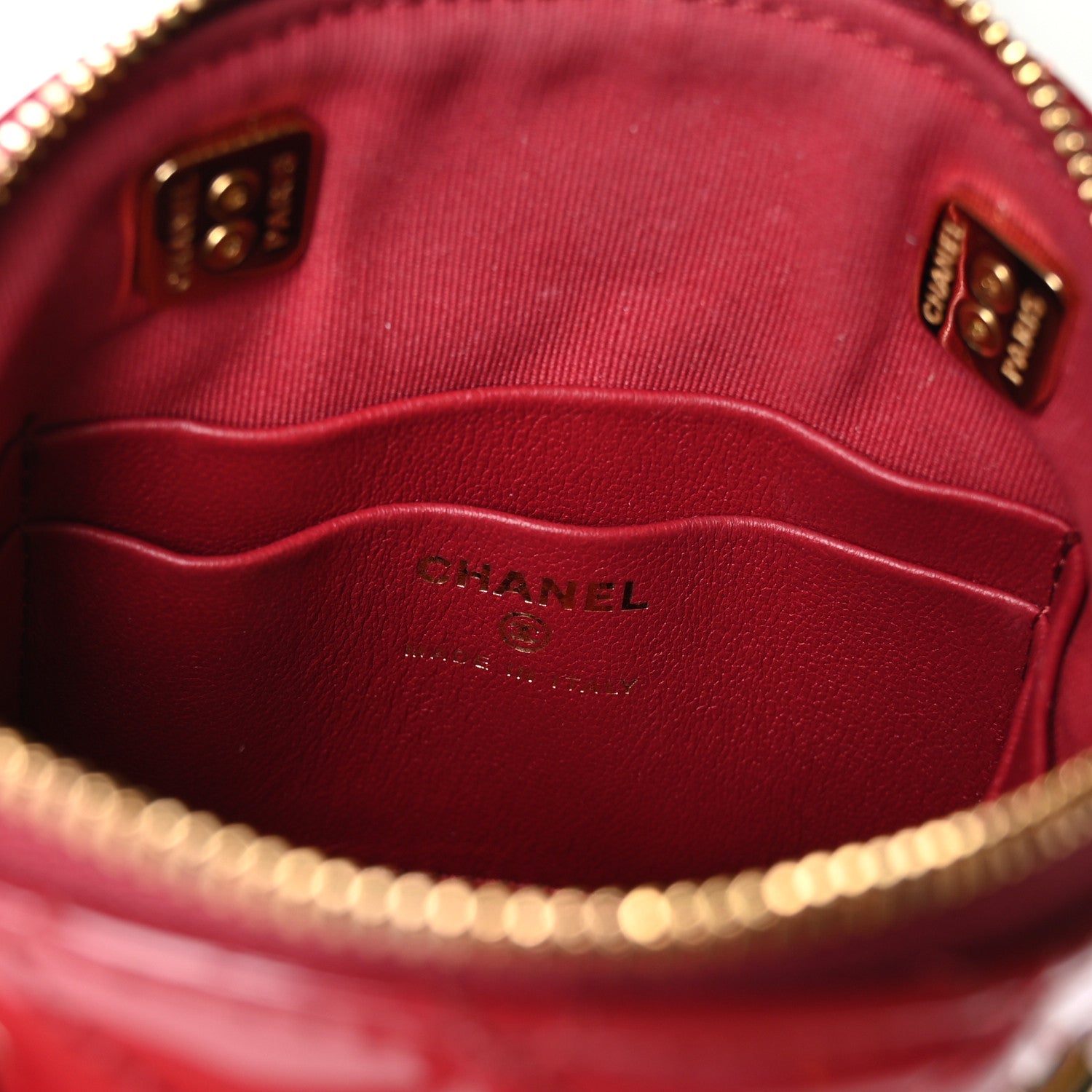 Patent Calfskin Quilted Shiny Coco Clutch With Chain Red