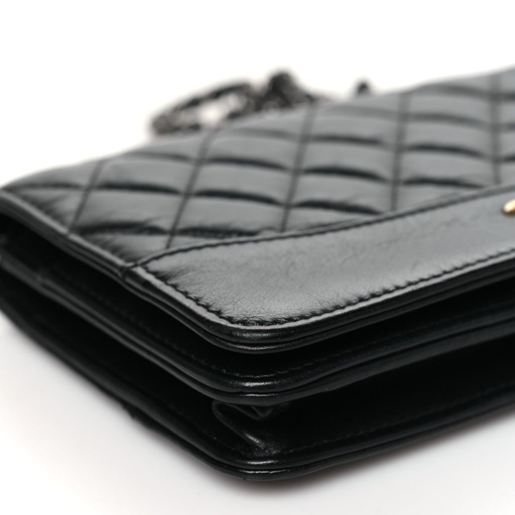 Aged Calfskin Quilted Gabrielle Wallet On Chain WOC Black