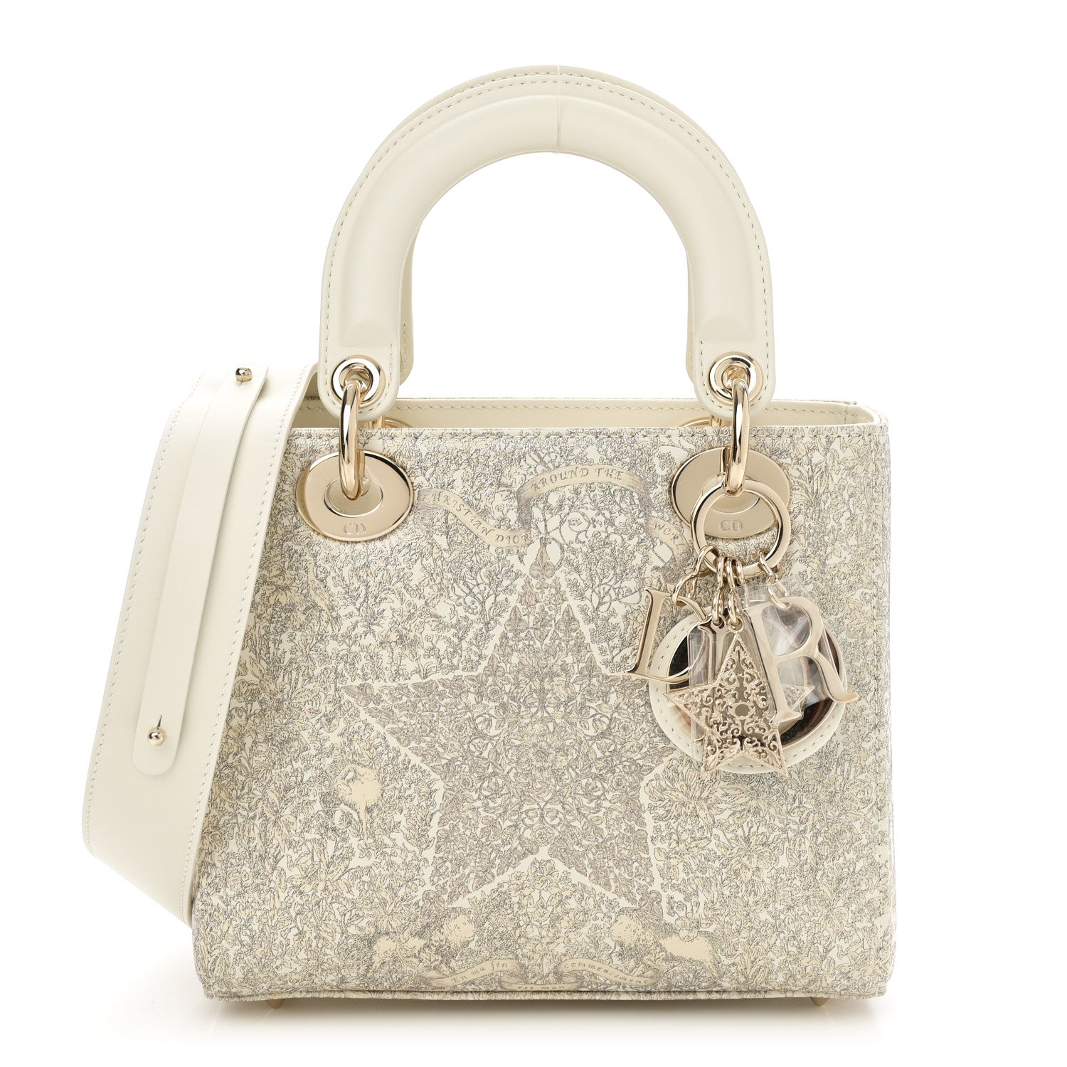 Calfskin Around The World Printed Small My ABCDior Lady Dior White Gold