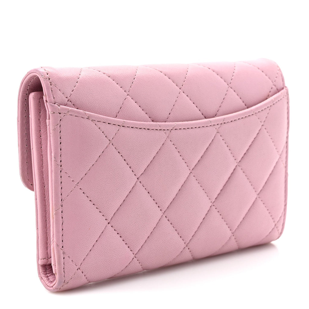 Lambskin Quilted Medium Flap Wallet Pink