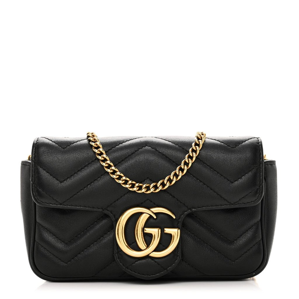Calfskin Matelasse Super Mini GG Marmont Shoulder Bag Black