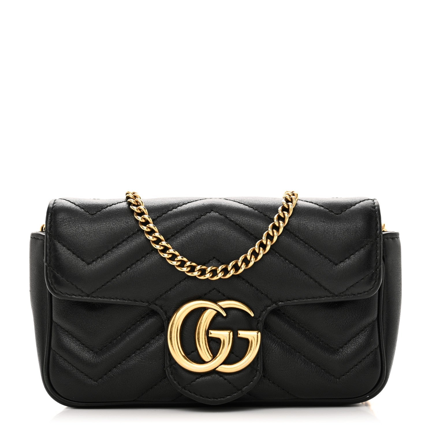 Calfskin Matelasse Super Mini GG Marmont Shoulder Bag Black