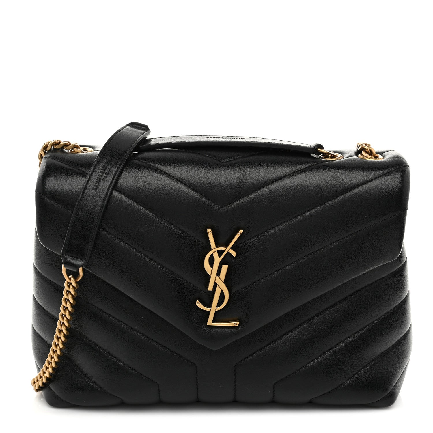 Calfskin Y Quilted Monogram Small Loulou Chain Satchel Black