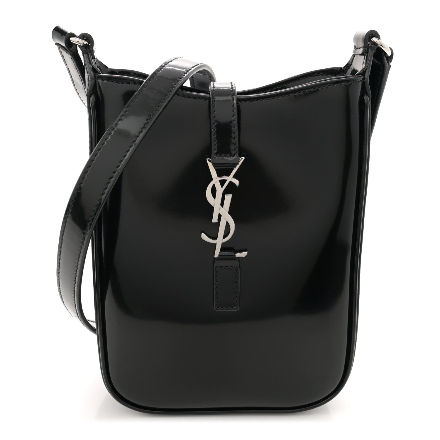 Patent Calfskin Mini Le 5 A 7 Vertical Hobo Black