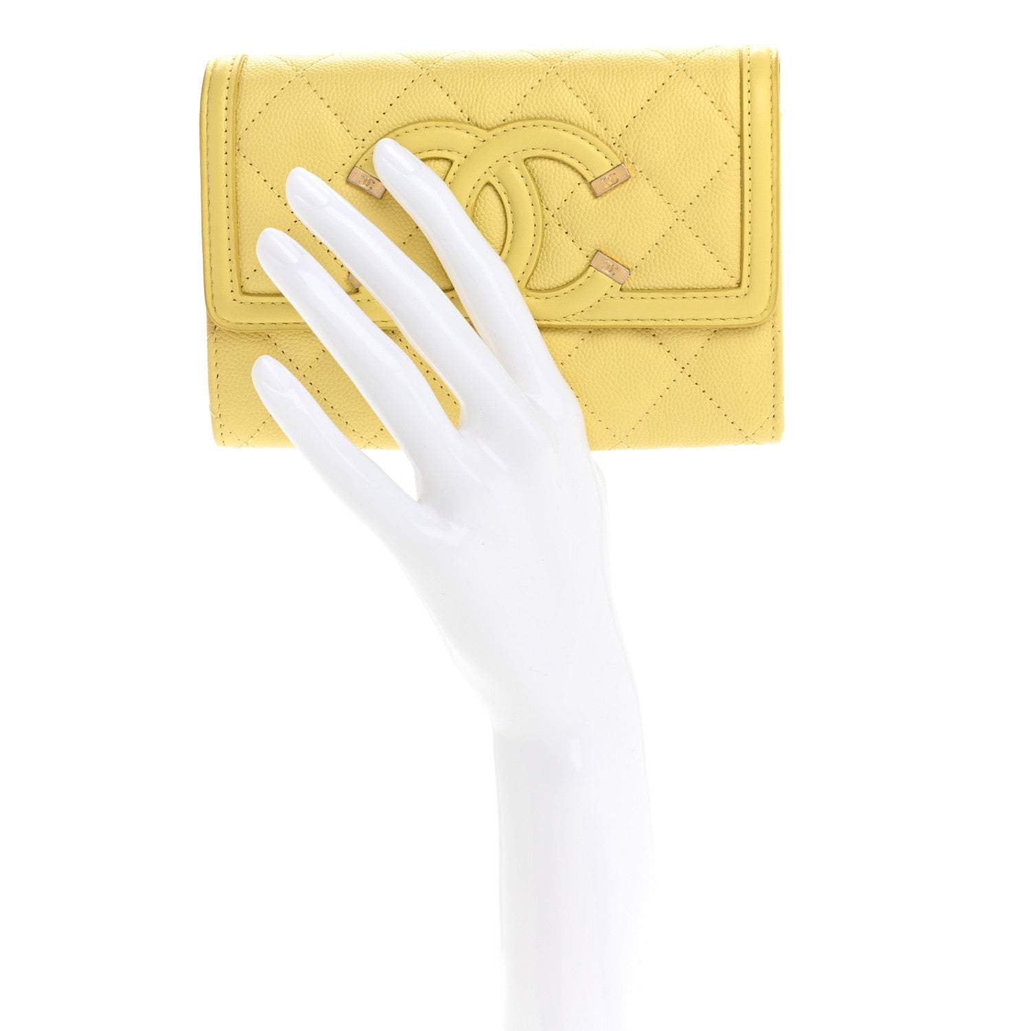 Caviar Quilted Medium Filigree Flap Wallet Yellow