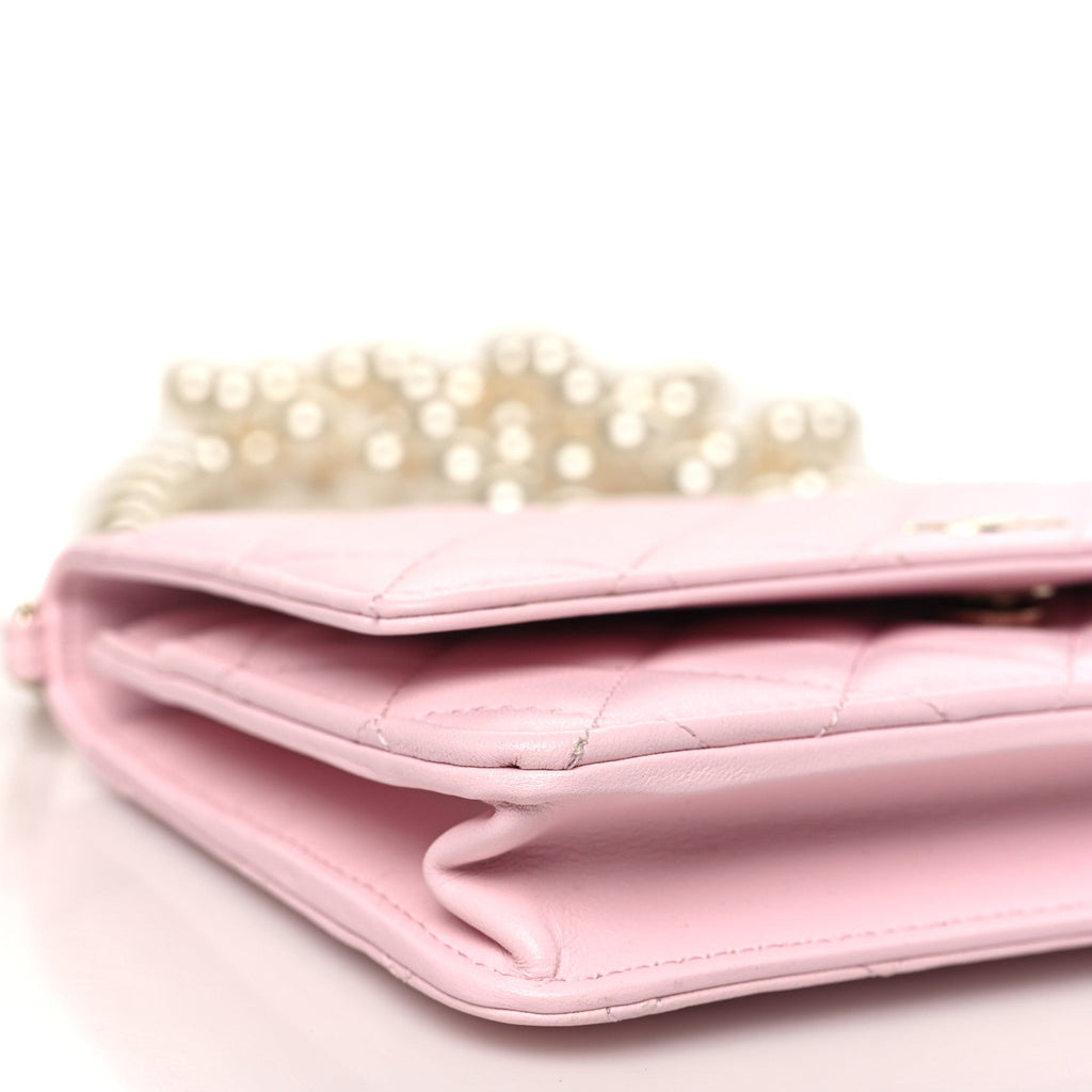 Lambskin Quilted Pearl Wallet On Chain WOC Pink
