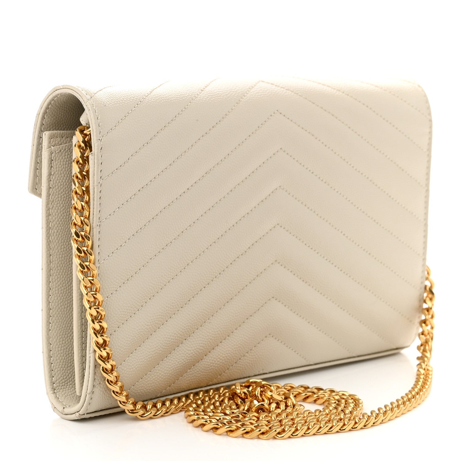 Grain De Poudre Matelasse Chevron Monogram Chain Wallet Crema Soft