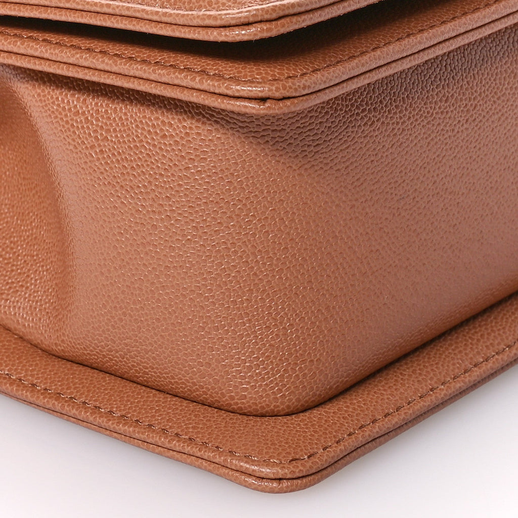 Caviar Chevron Quilted Small Boy Flap Brown
