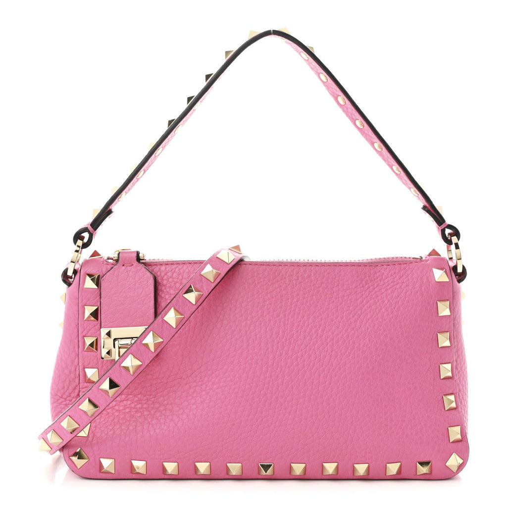 Pebbled Calfskin Small Rockstud Flip Lock Shoulder Bag Dawn Pink