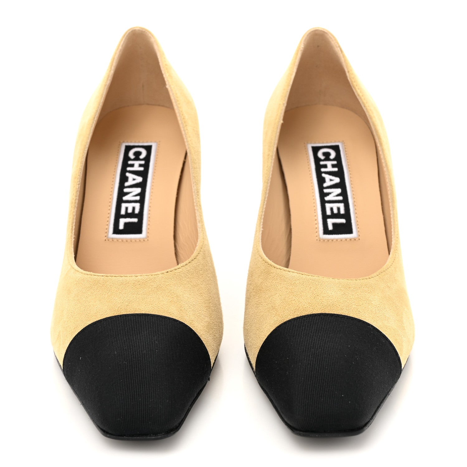 Suede Grosgrain Cap Toe CC Pumps 36 Beige Black