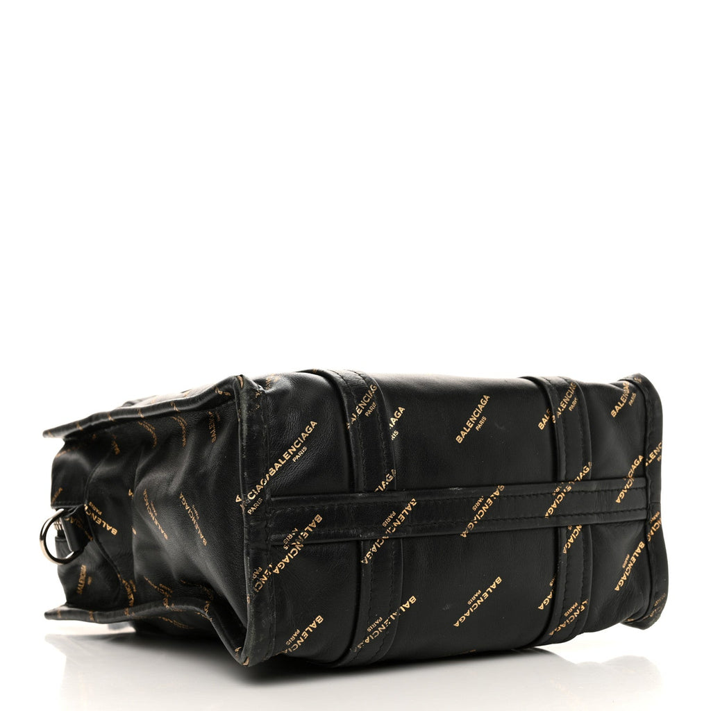 Calfskin Allover Logo XS Bazar Shopper Tote Black Gold
