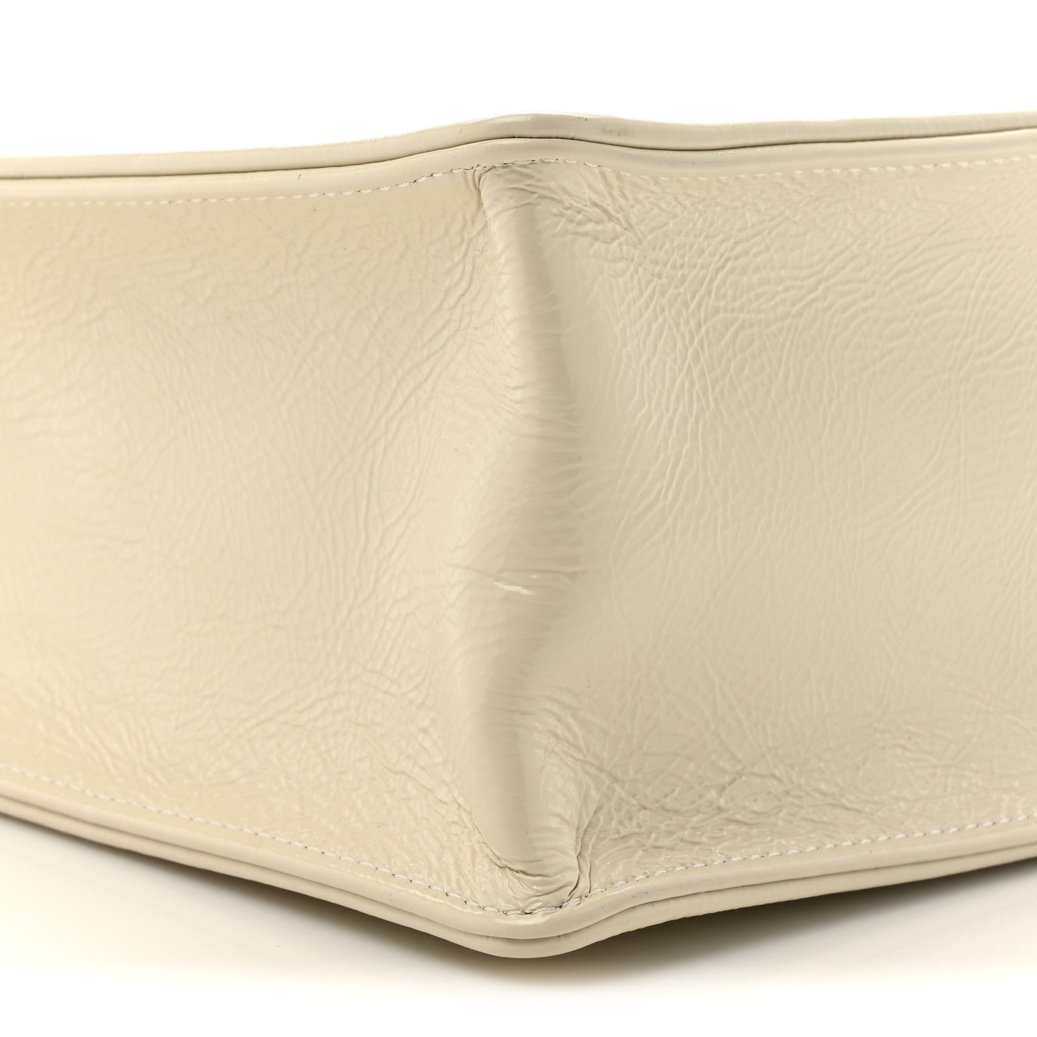 Shiny Aged Calfskin North South Shopping Bag White
