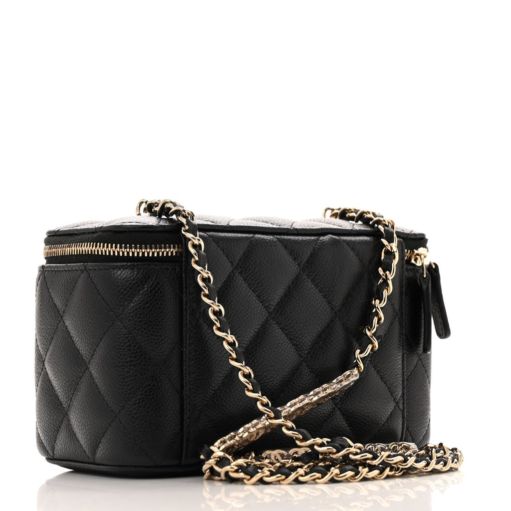 Caviar Quilted Small Tiny CC Vanity Case With Chain Black