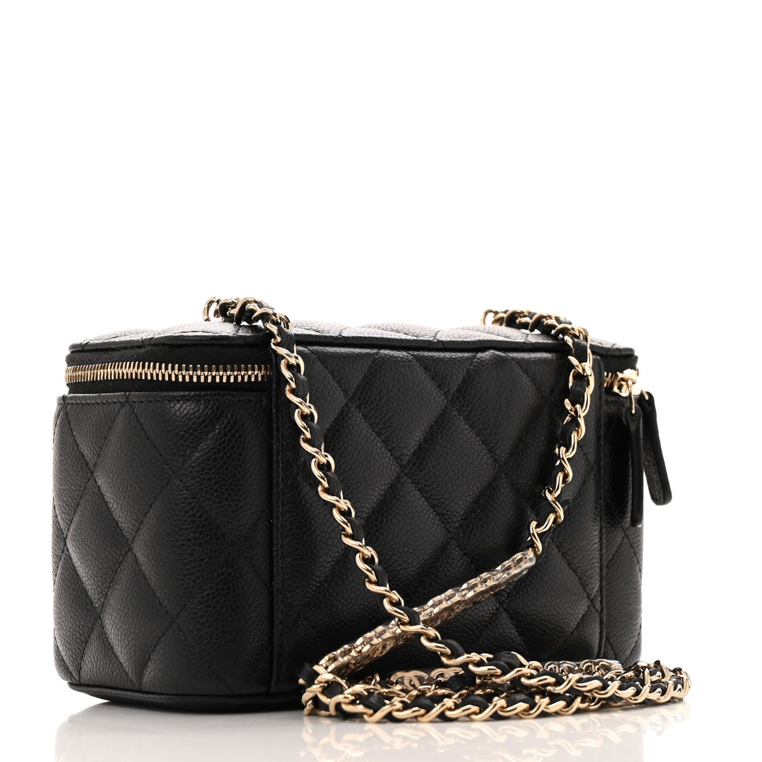 Caviar Quilted Small Tiny CC Vanity Case With Chain Black