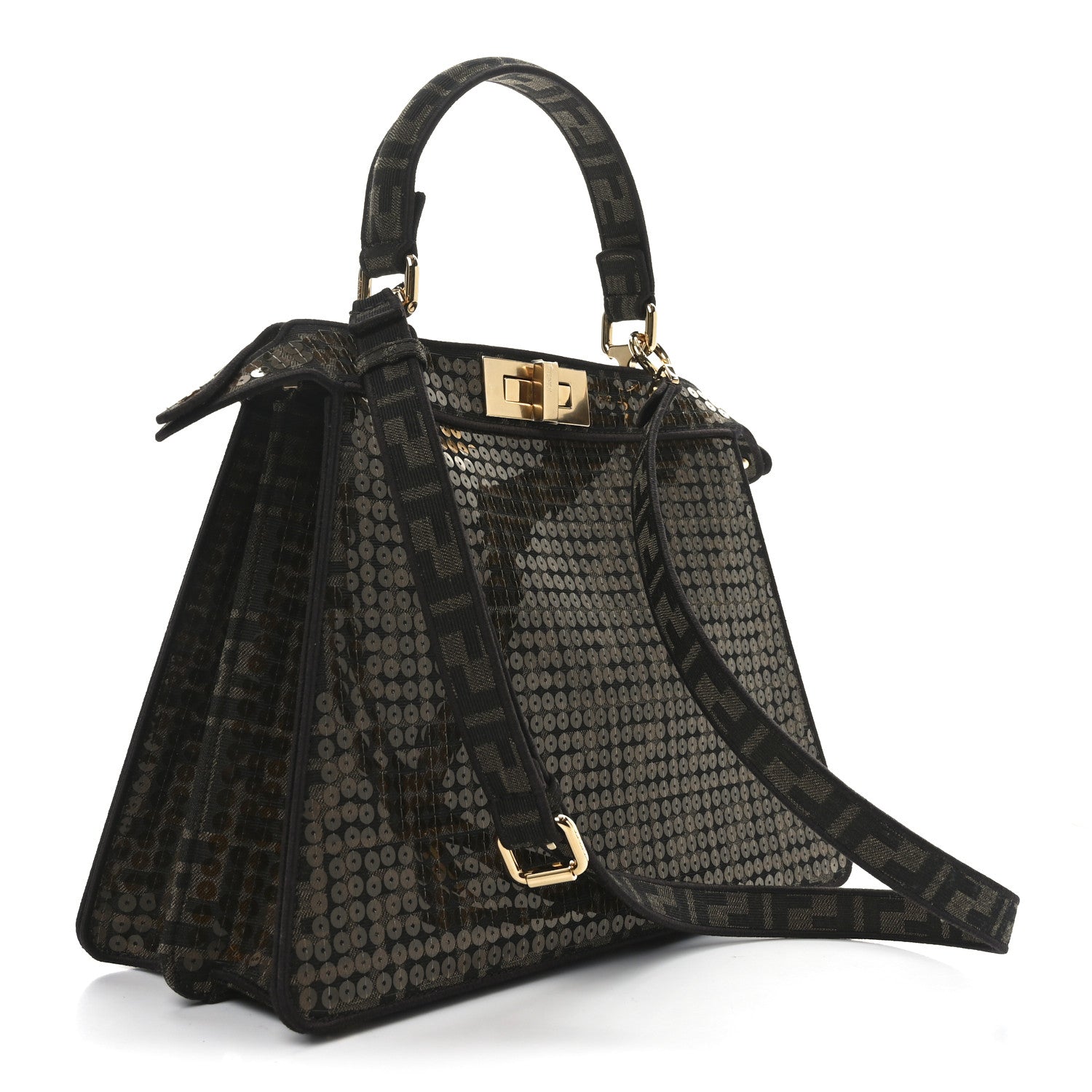 Fabric Jacquard Paillettes Vitello Seta FF 1974 Medium Peekaboo I SEE U Satchel Tobacco Moro