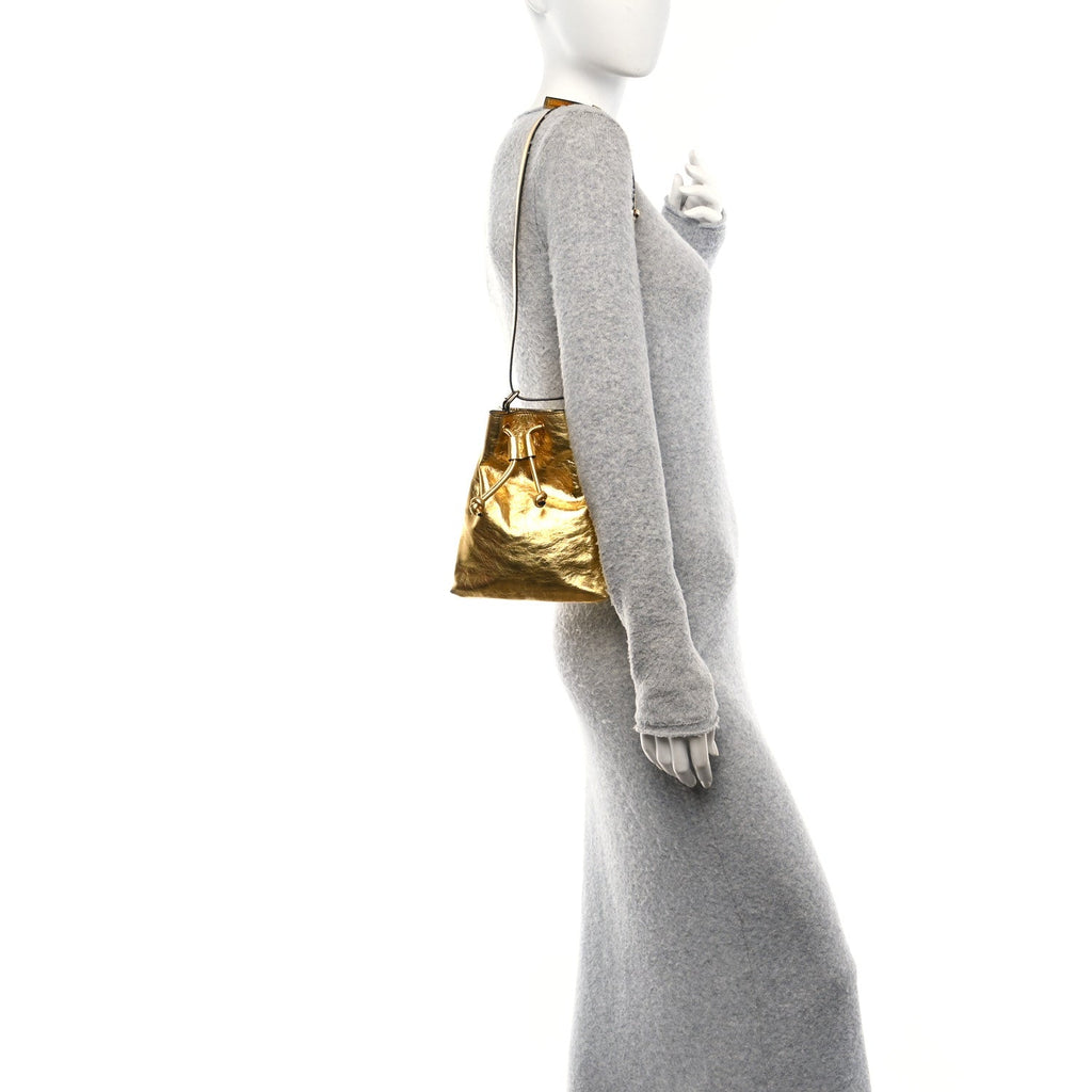 Metallic Calfskin Cecilia Small Bucket Bag Gold