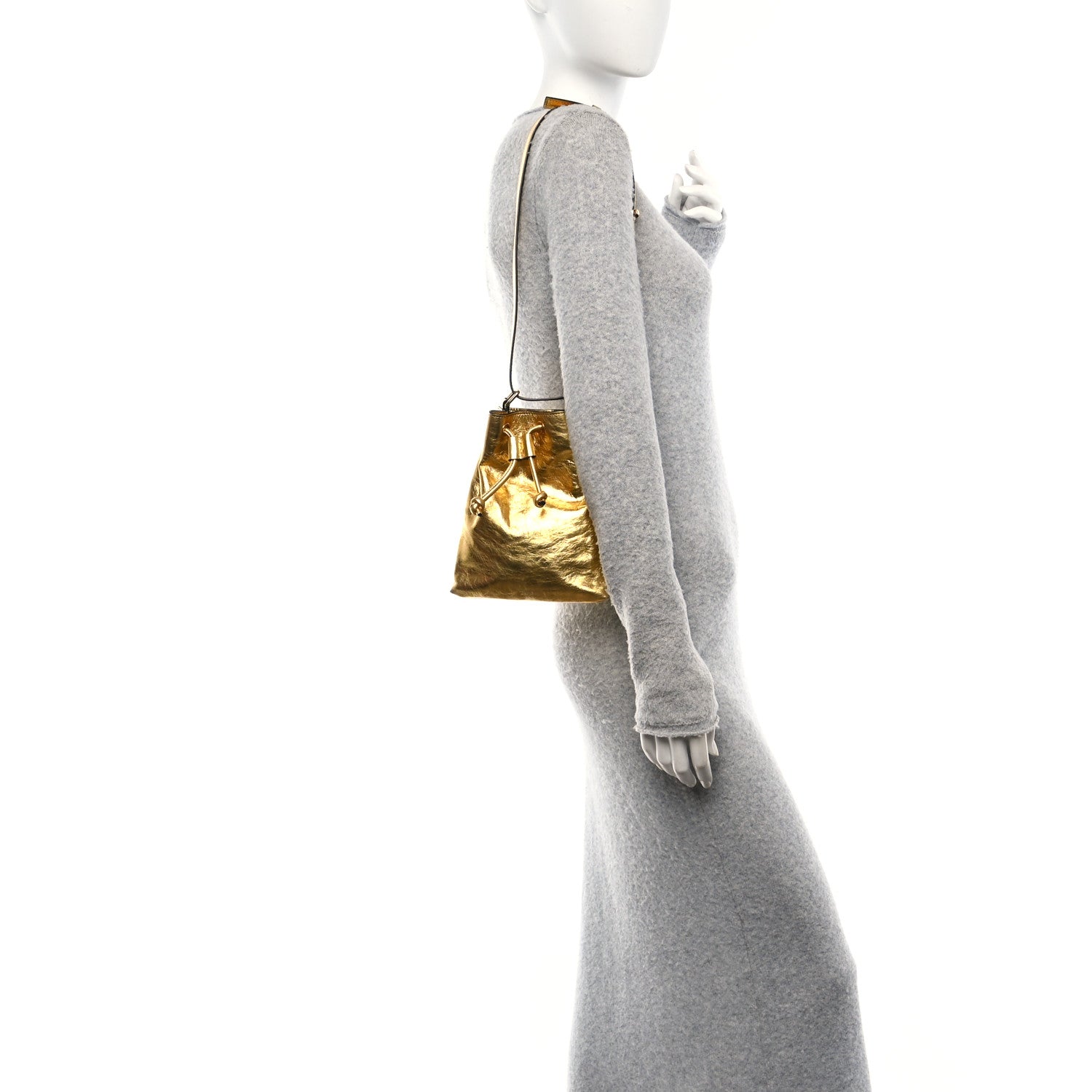 Metallic Calfskin Cecilia Small Bucket Bag Gold
