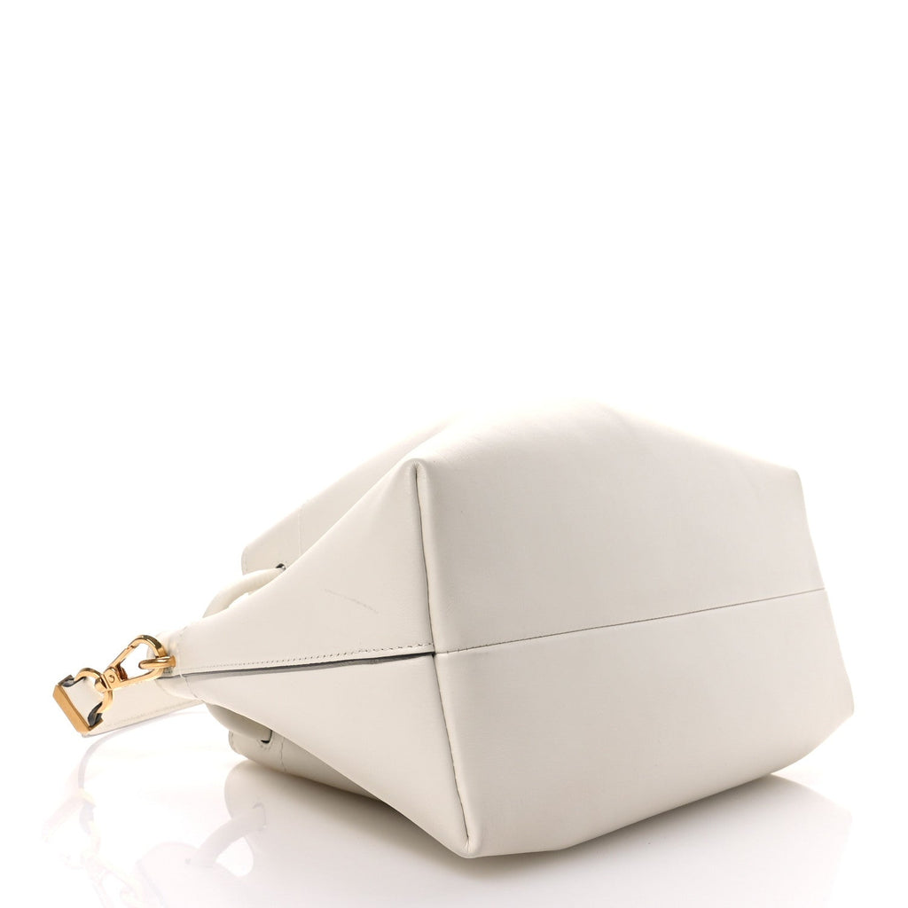 Smooth Shiny Calfskin Cinch M Bucket Bag White