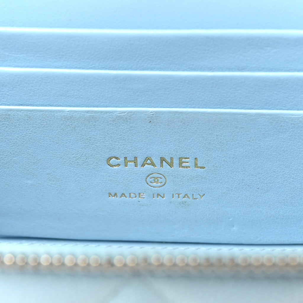 Caviar Quilted Small Tiny CC Vanity Case With Chain Light Blue