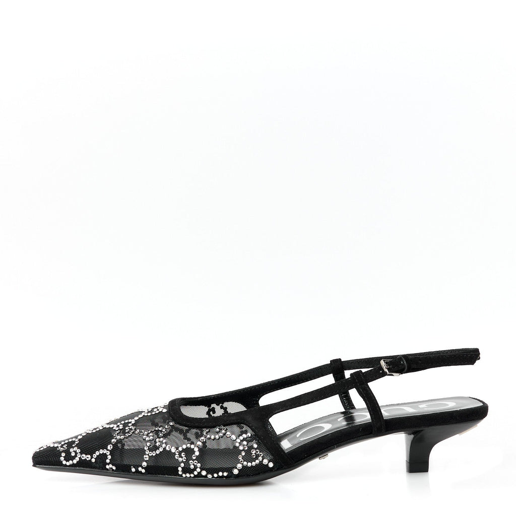 Tela Retino Kid Scamosciato Crystal GG Monogram Square G 35mm Slingback Pumps 35 Black