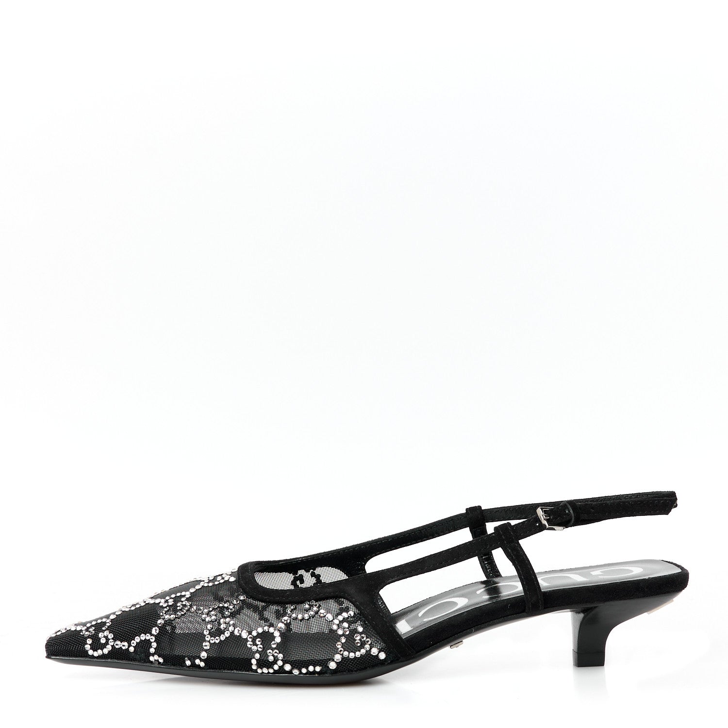 Tela Retino Kid Scamosciato Crystal GG Monogram Square G 35mm Slingback Pumps 35 Black