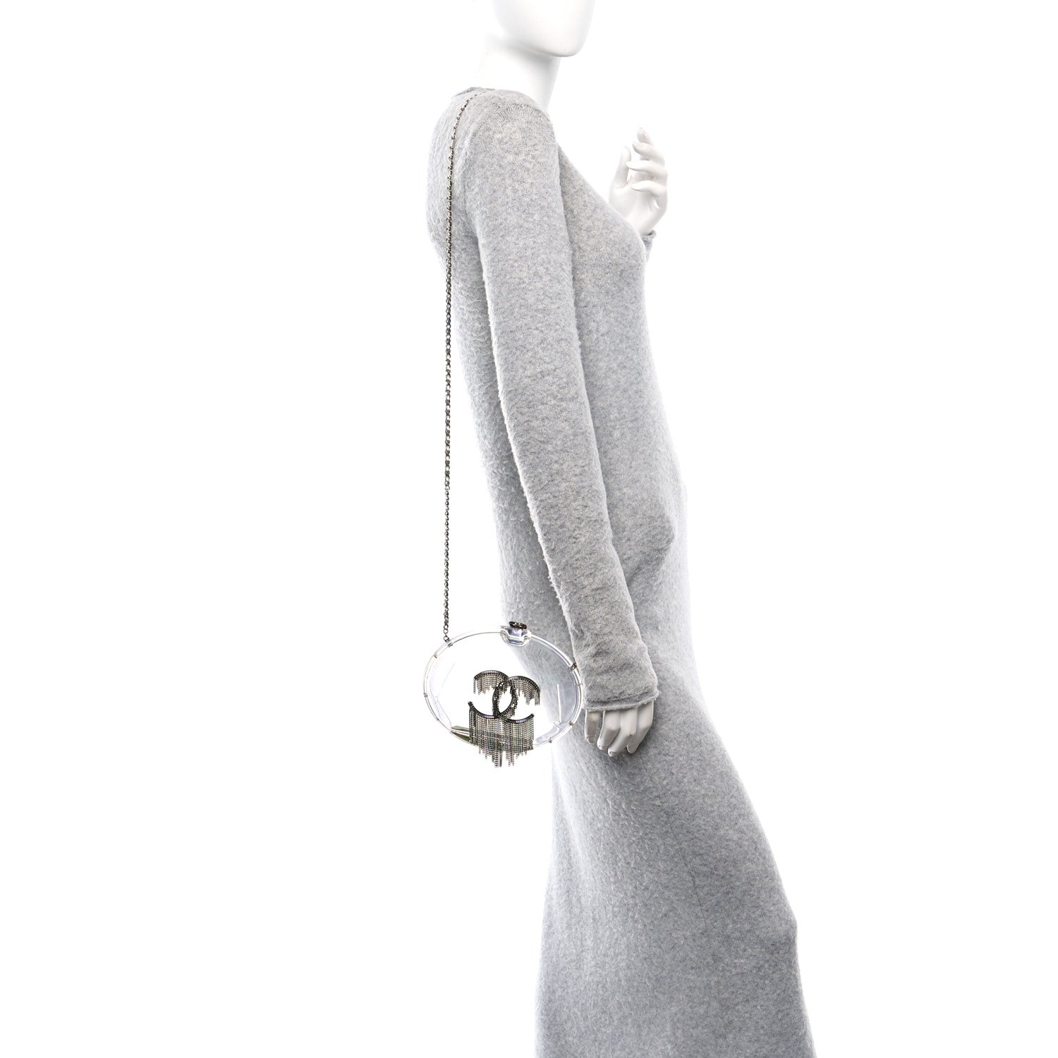 Plexiglass Iridescent Chain Fringe CC Clutch Clear