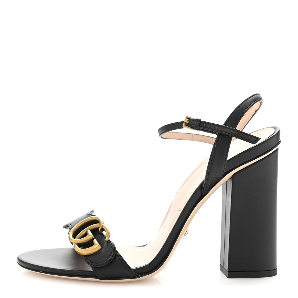 Lifford Calfskin GG Marmont Ankle Wrap 105mm Sandals 38.5 Black