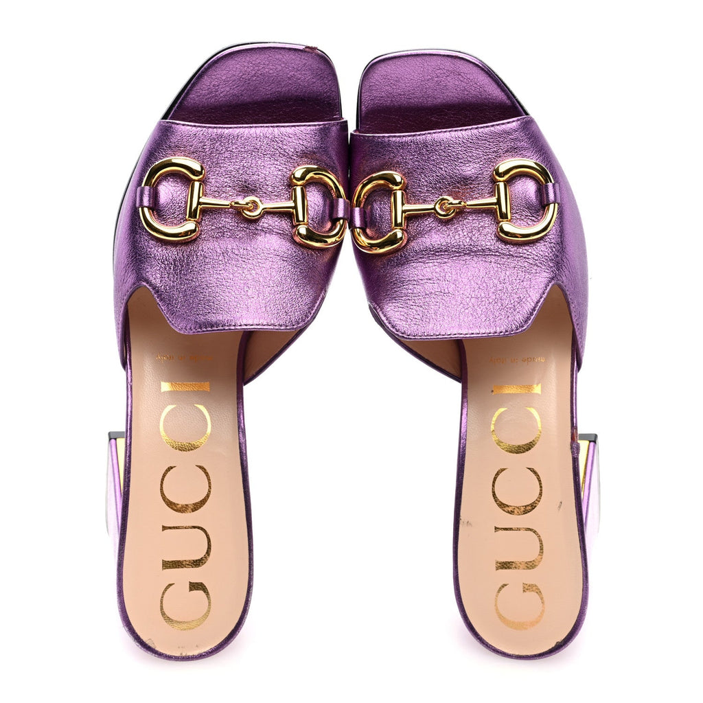 Metallic Nappa Horsebit 75mm Slide Sandals 39 Violet