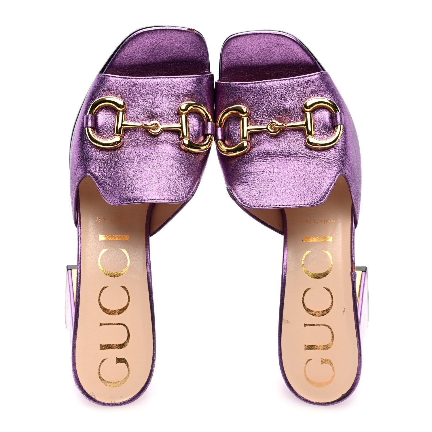 Metallic Nappa Horsebit 75mm Slide Sandals 39 Violet